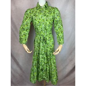 Hampton House Green Azalea Dress 100% Cotton Size Small